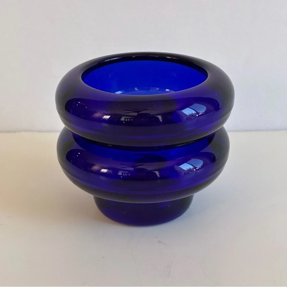 France Glass Cobalt Blue Taper or Votive Candle Holders Stackable Set 2
